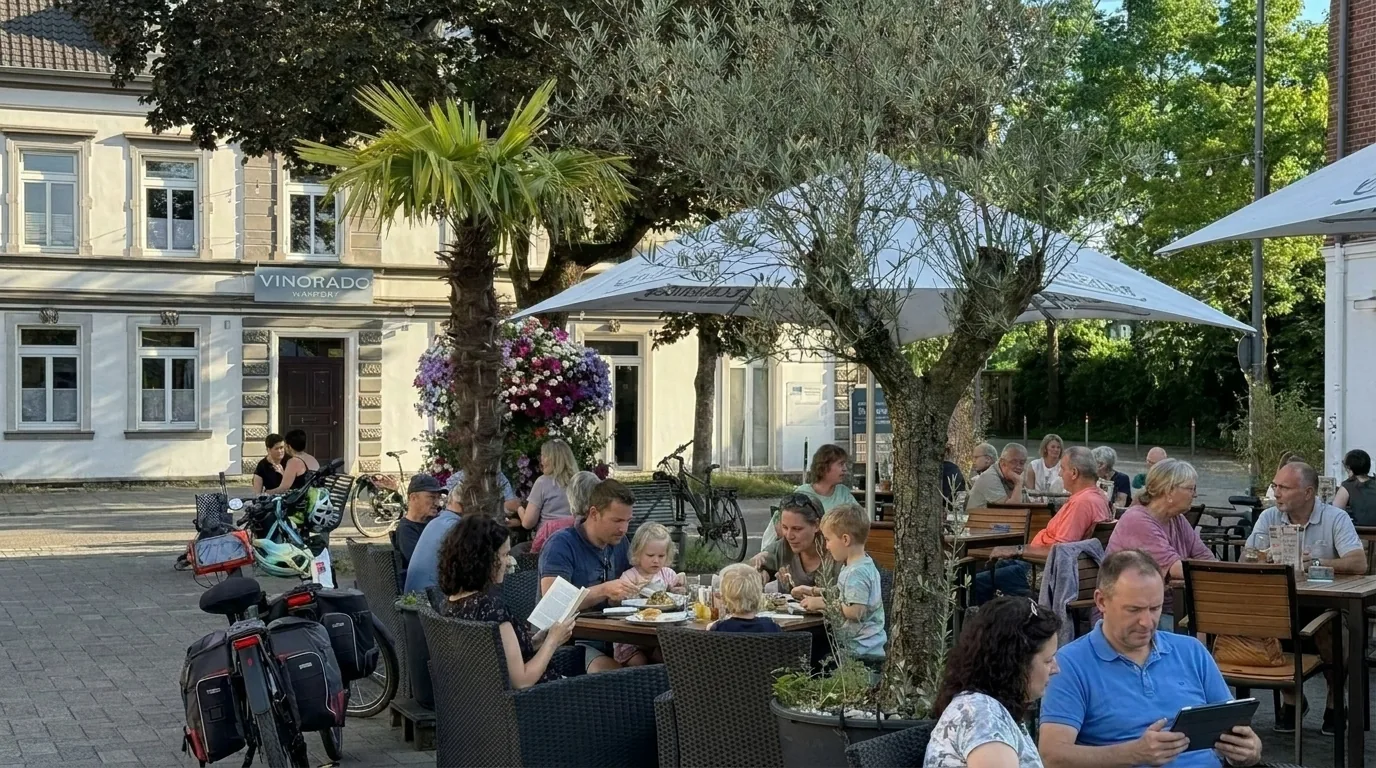 Biergarten vor dem Gleis Drei in Duisburg